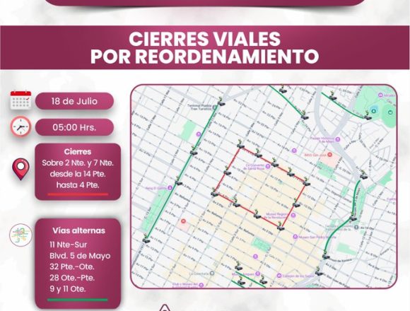cierres-viales Medidas de reordenamiento vial en el Centro Histórico de Puebla