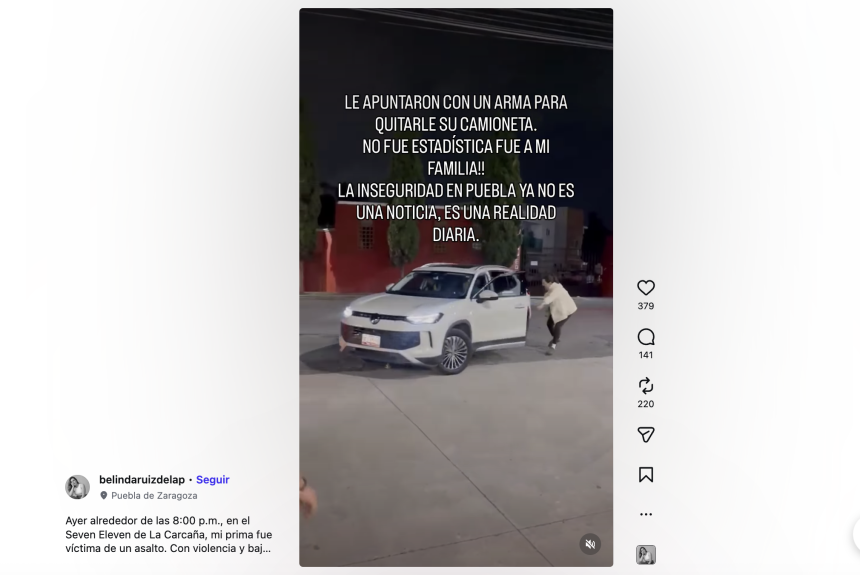 Robo a mano armada en La Carcaña: familia poblana pierde camioneta