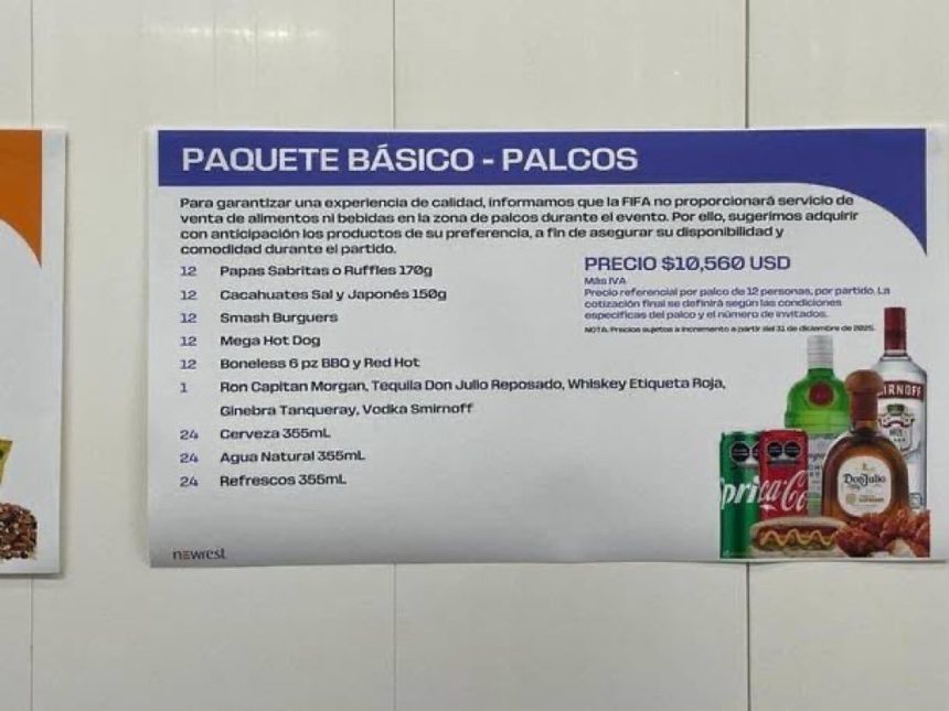 Costos y servicios de alimentación en palcos del Estadio Ciudad de México para el Mundial 2026