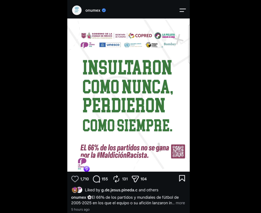ONU México y Gobierno capitalino generan polémica por mensaje tras derrota del Tri