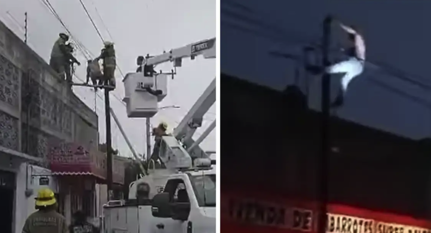 Ladrón queda colgado más de seis horas en poste de luz en Chimalhuacán