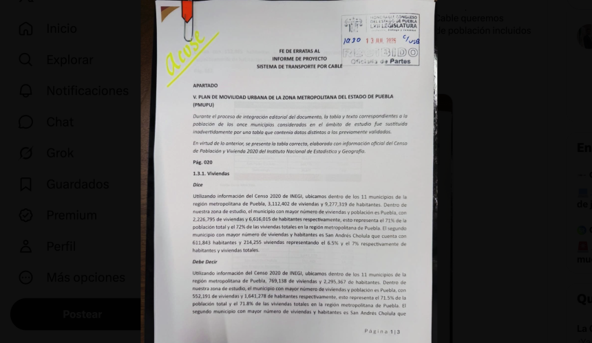 Gobierno de Puebla corrige informe sobre el Cablebús ante el Congreso estatal
