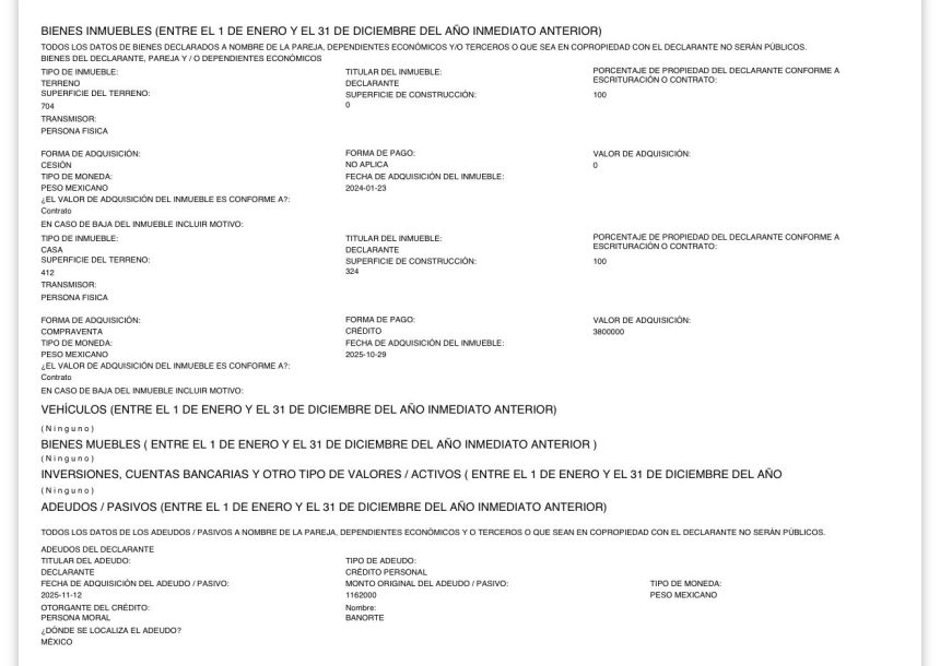 Michelle Talavera y la polémica por terreno declarado en cero pesos